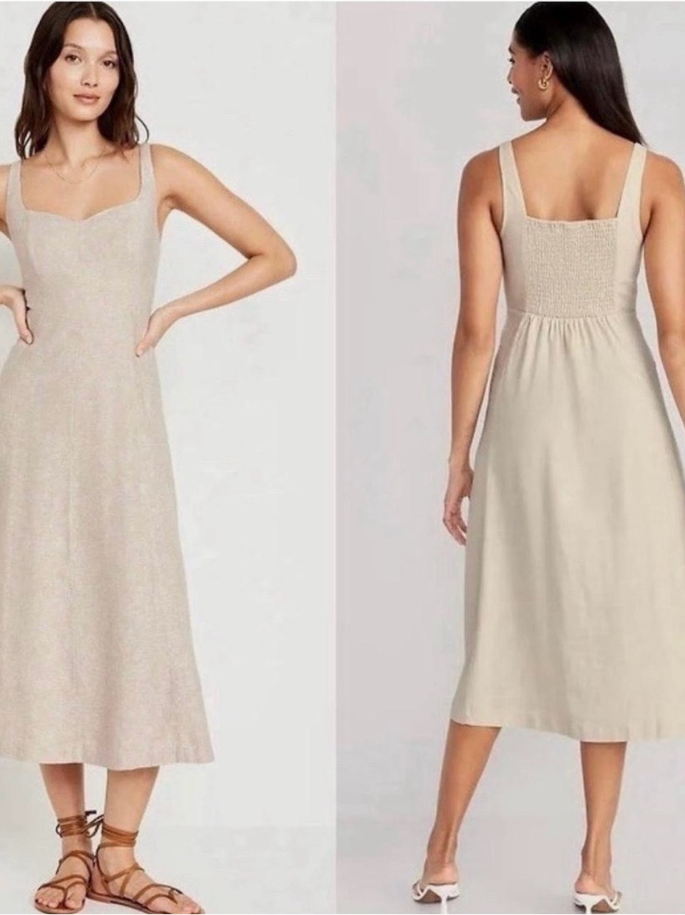 Old Navy Linen Blend Sleeveless Maxi Dress in natural beige color, Sz XL